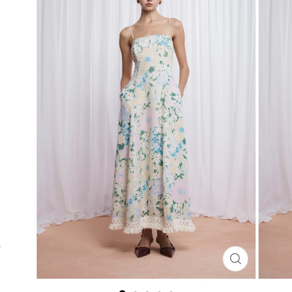 Floral Midi Dress with Blue and Cream Accents